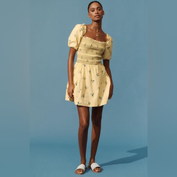 Anthropologie | Dresses | Anthropologie Yellow Floral Mini Dress | Poshmark